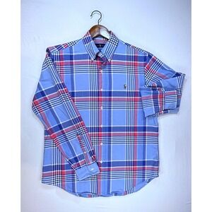 Ralph Lauren, Men's Blue Plaid Button Down Long Sleeve Shirt, Sz M